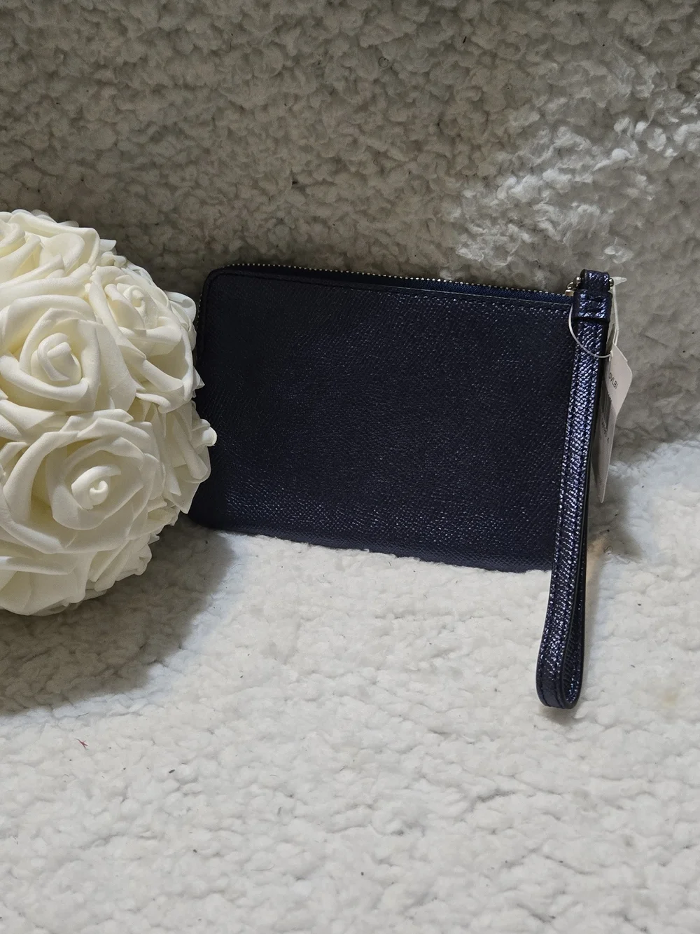 Coach Small Navy Wristlet With Silver Logo